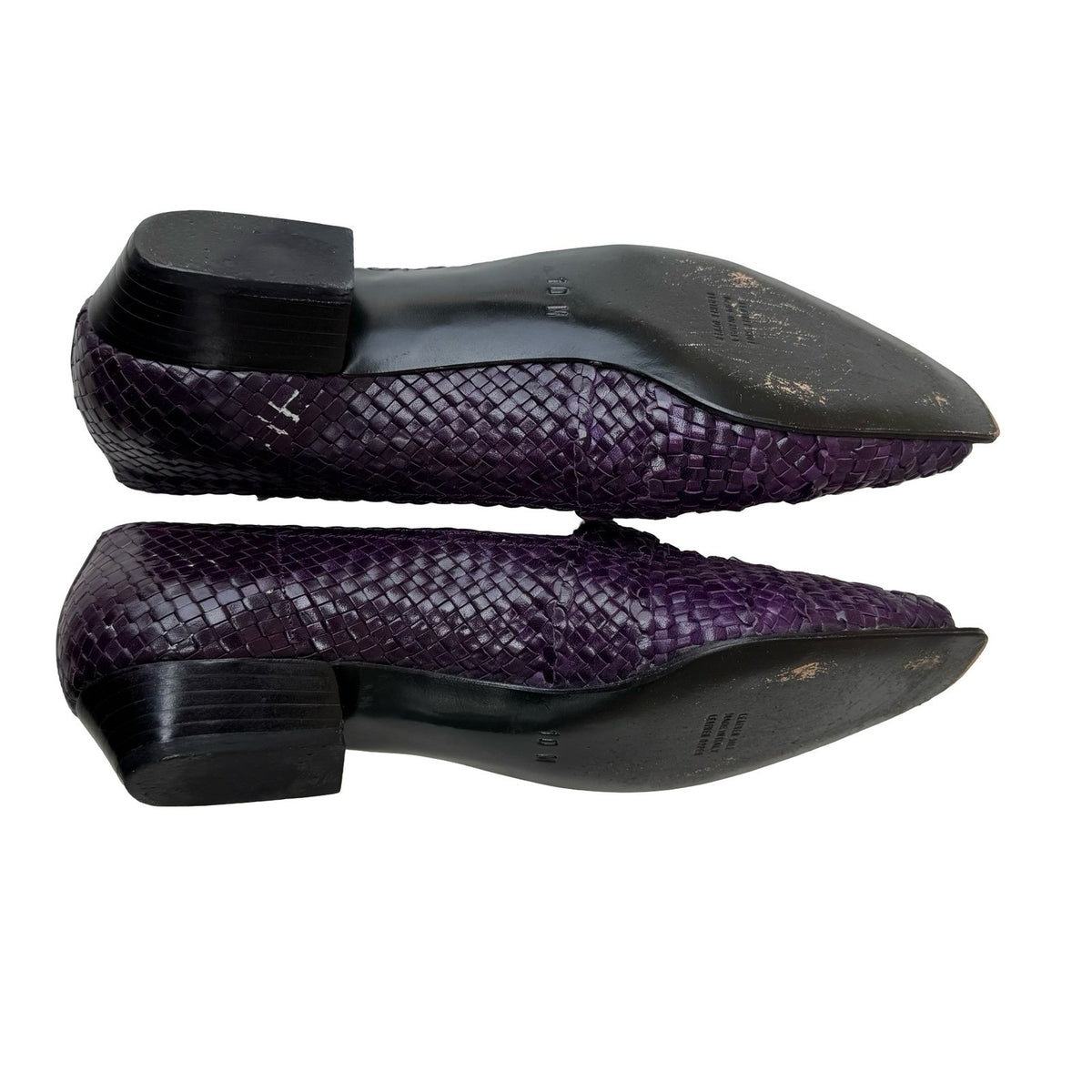 Henri Bendel Vintage 90s Italian Woven Leather Peep Toe Flats Purple Womens 10M