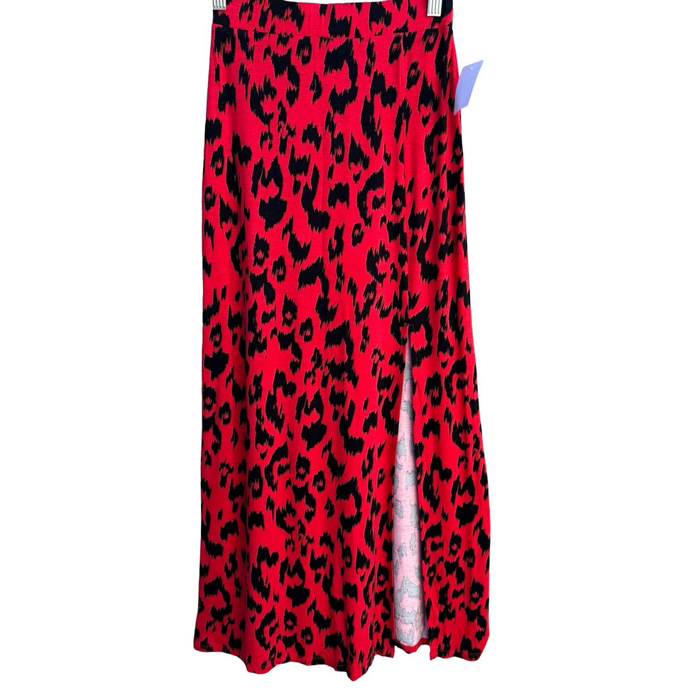 Charlotte Russe Red Black Leopard Print Maxi Skirt Side Slit NWT Small 3B2134
