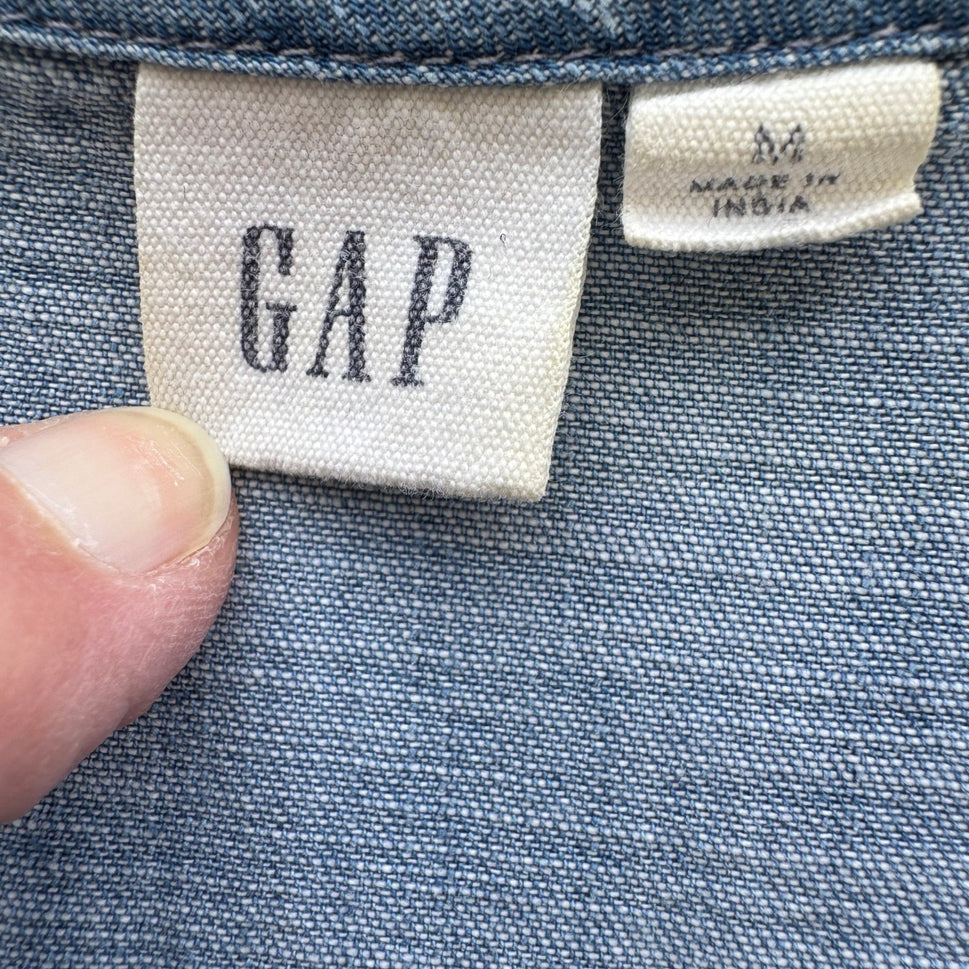 Gap Womens M Blue Chambray Denim Peplum V-Neck Blouse Cottagecore Coastal Boho