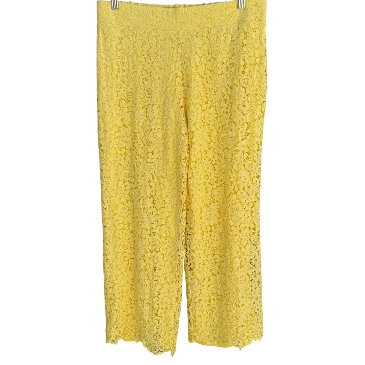 Isaac Mizrahi Live Womens Yellow Lace Overlay Elastic Waist Lined Wide Leg Pants
