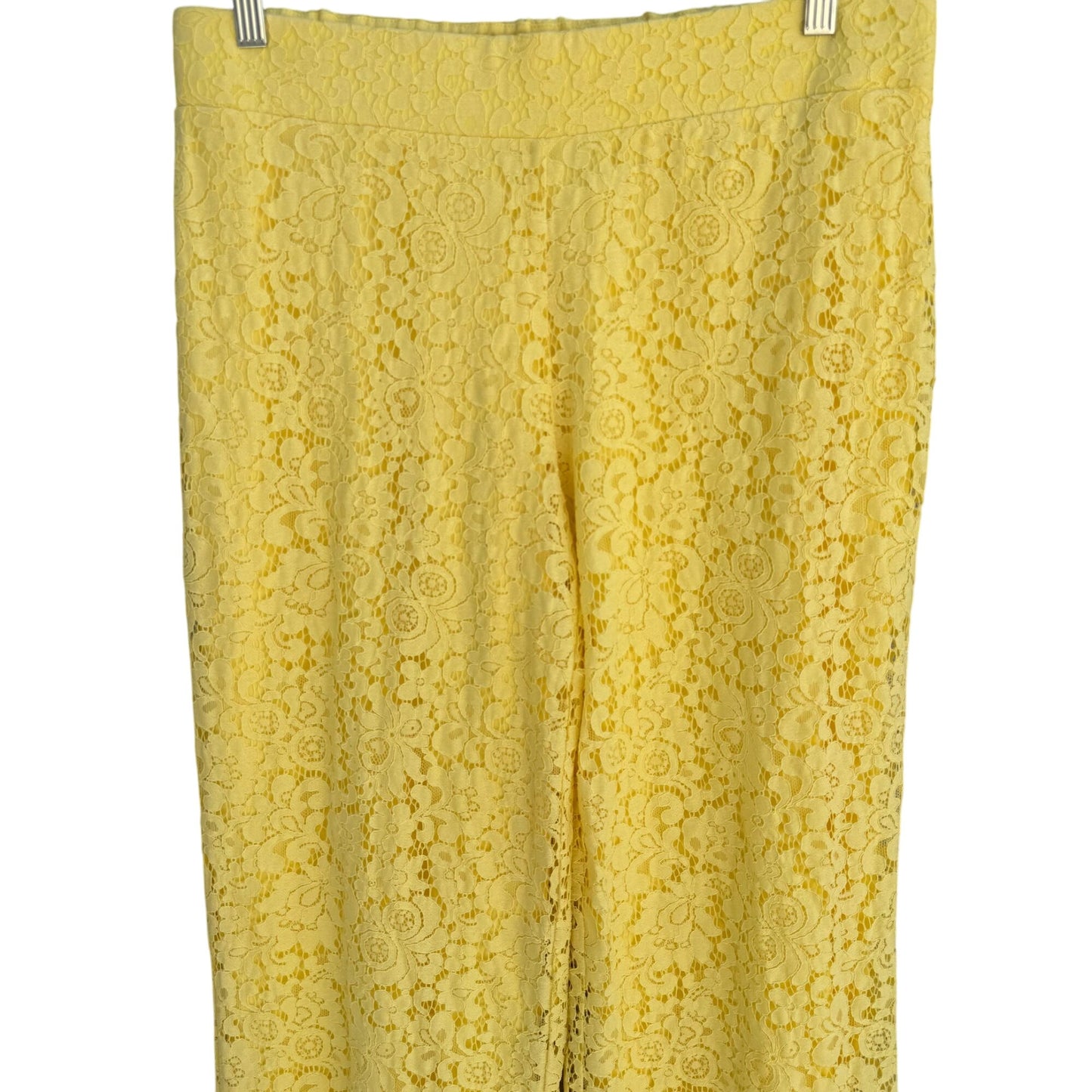 Isaac Mizrahi Live Womens Yellow Lace Overlay Elastic Waist Lined Wide Leg Pants