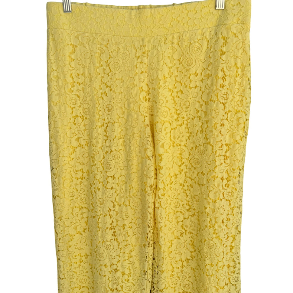 Isaac Mizrahi Live Womens Yellow Lace Overlay Elastic Waist Lined Wide Leg Pants