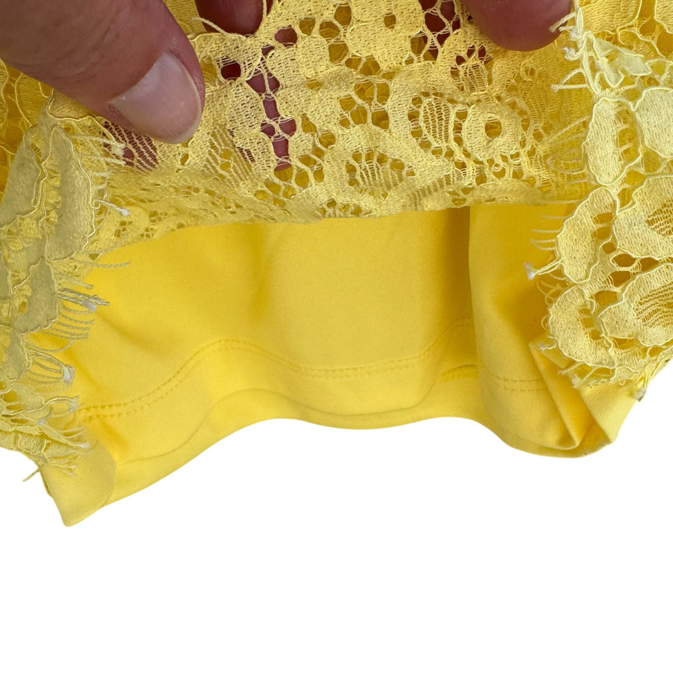 Isaac Mizrahi Live Womens Yellow Lace Overlay Elastic Waist Lined Wide Leg Pants