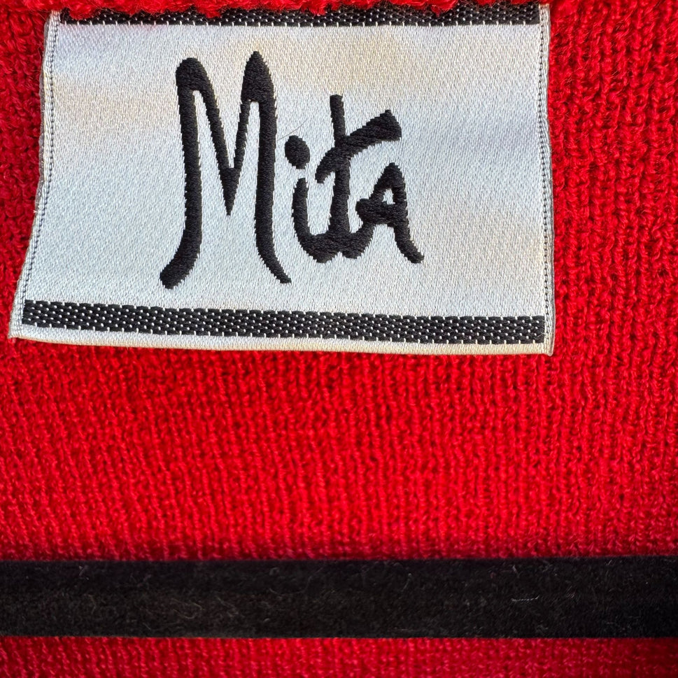 Mita Vintage Womens Red Black Button-Up Brick Pattern Knit Cardigan Sweater 3X