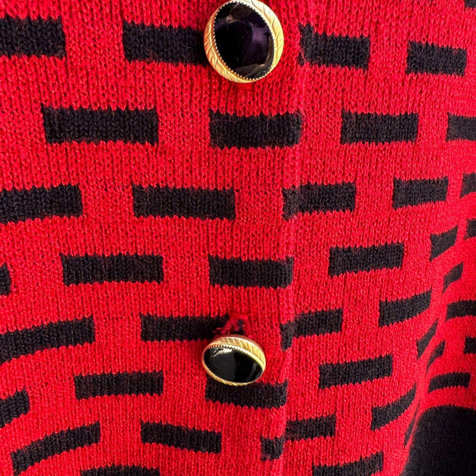 Mita Vintage Womens Red Black Button-Up Brick Pattern Knit Cardigan Sweater 3X