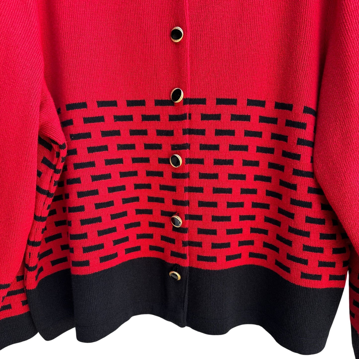 Mita Vintage Womens Red Black Button-Up Brick Pattern Knit Cardigan Sweater 3X