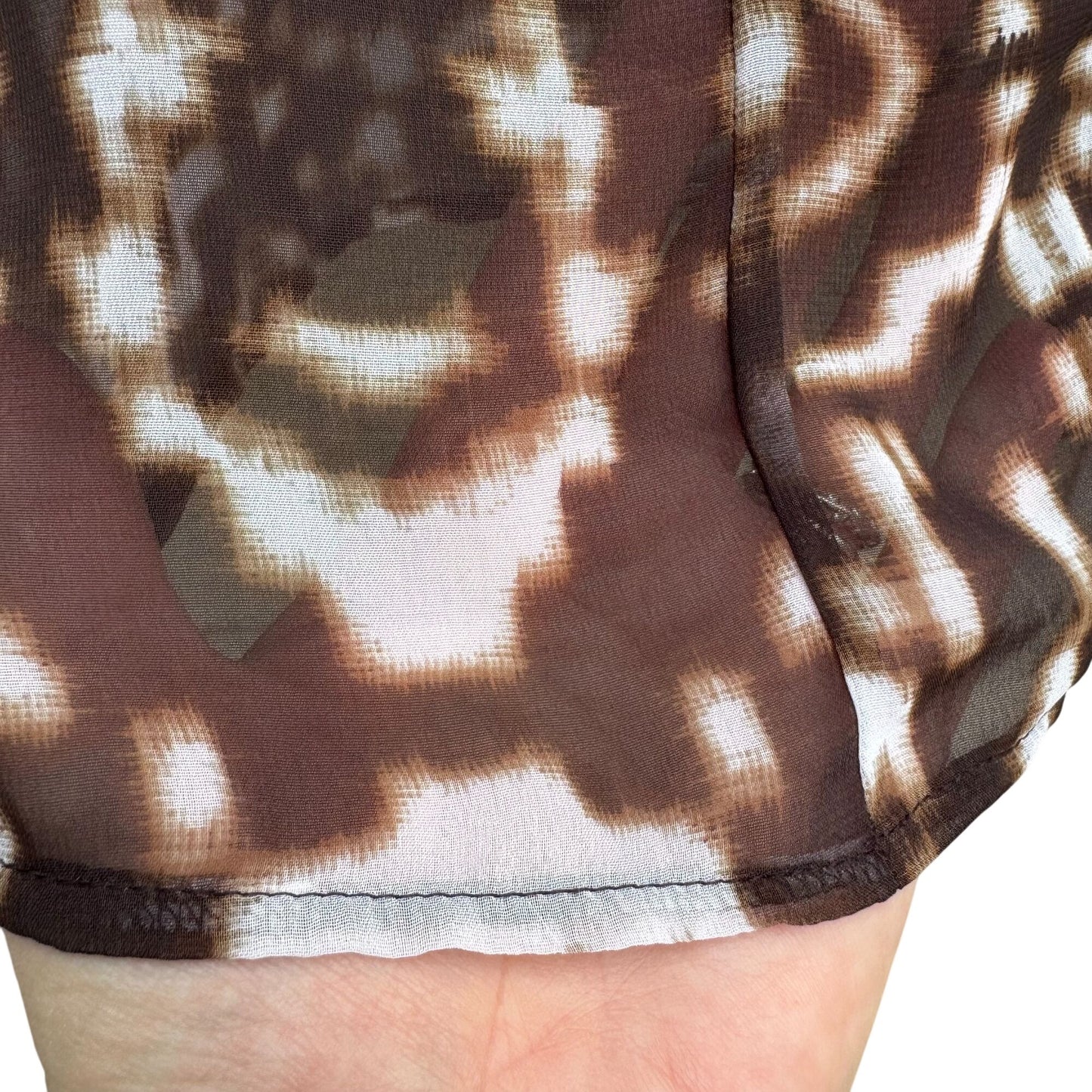 East 5th Womens Pleated Placket Brown Abstract Button-Up Gathered Sleeve Blouse S