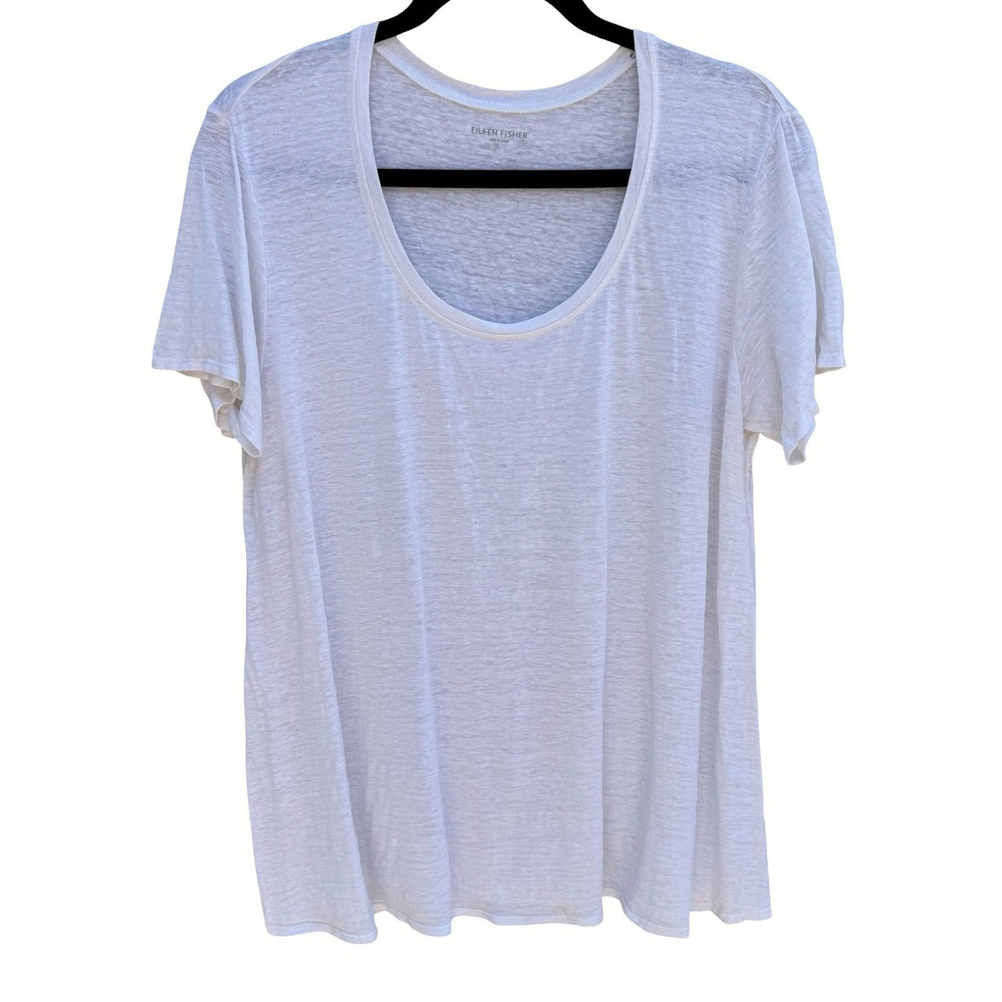 Eileen Fisher Womens L White Slub Knit Scoop Neck Short Sleeve Shirt Minimalist