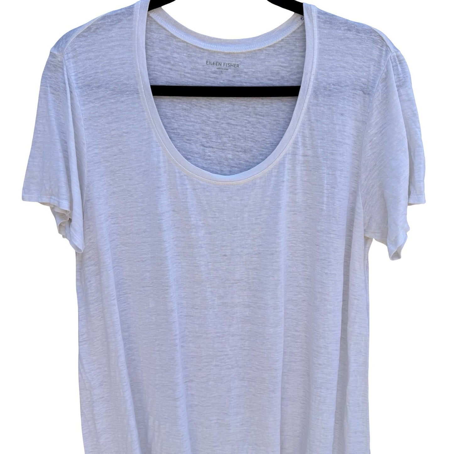 Eileen Fisher Womens L White Slub Knit Scoop Neck Short Sleeve Shirt Minimalist