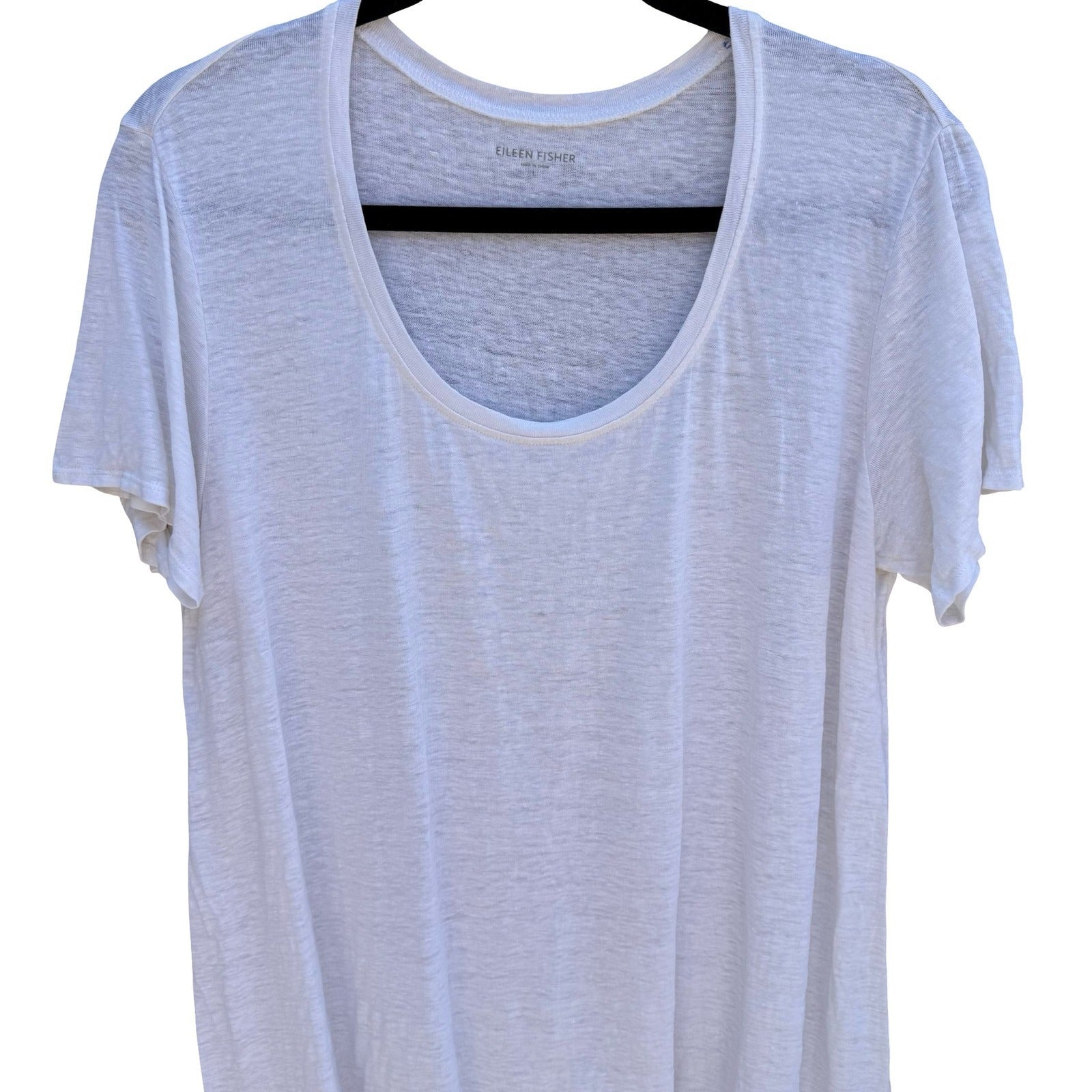 Eileen Fisher Womens L White Slub Knit Scoop Neck Short Sleeve Shirt Minimalist