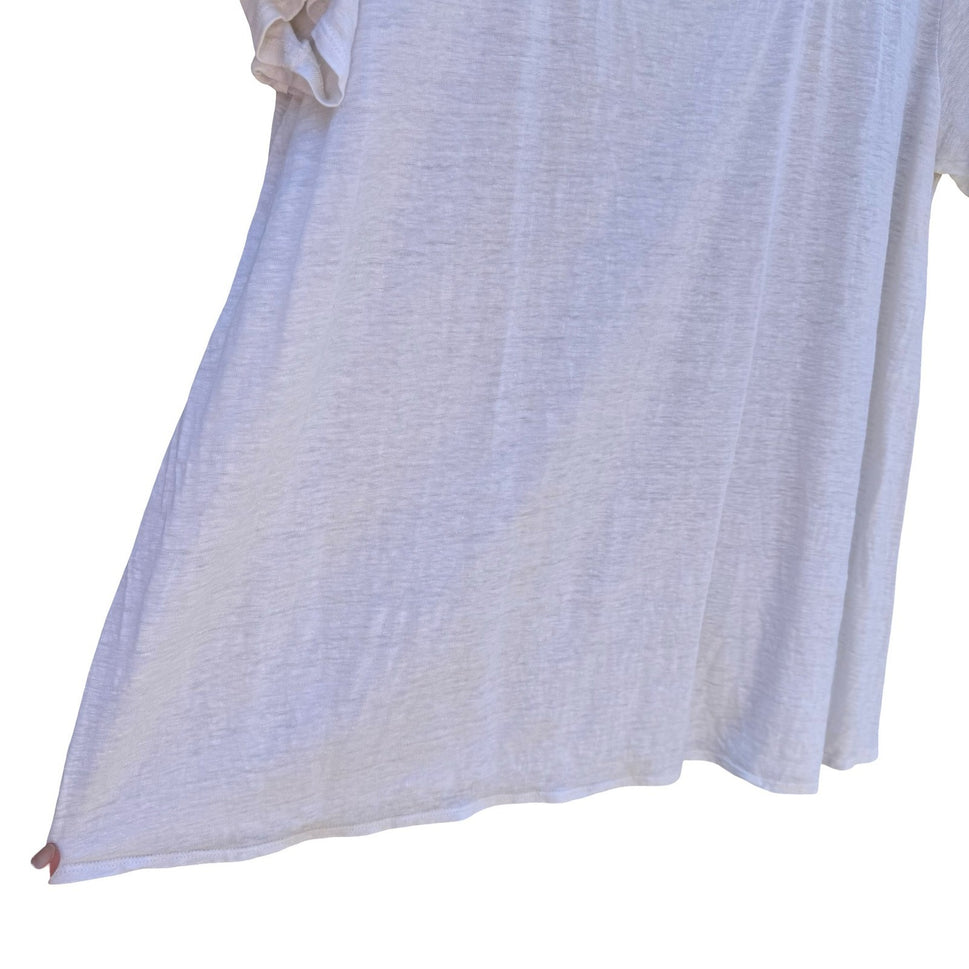 Eileen Fisher Womens L White Slub Knit Scoop Neck Short Sleeve Shirt Minimalist