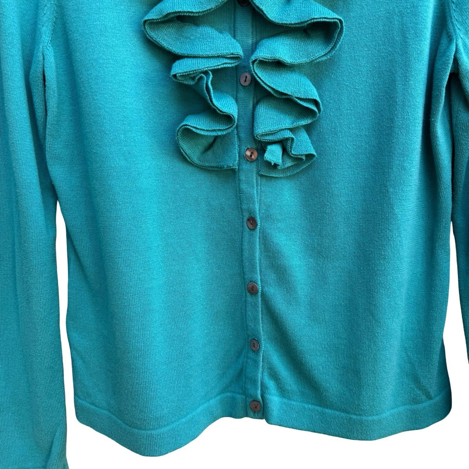 Jones Wear Ruffle V-Neck Feminine Victorian Romantic Preppy Cardigan Sweater M