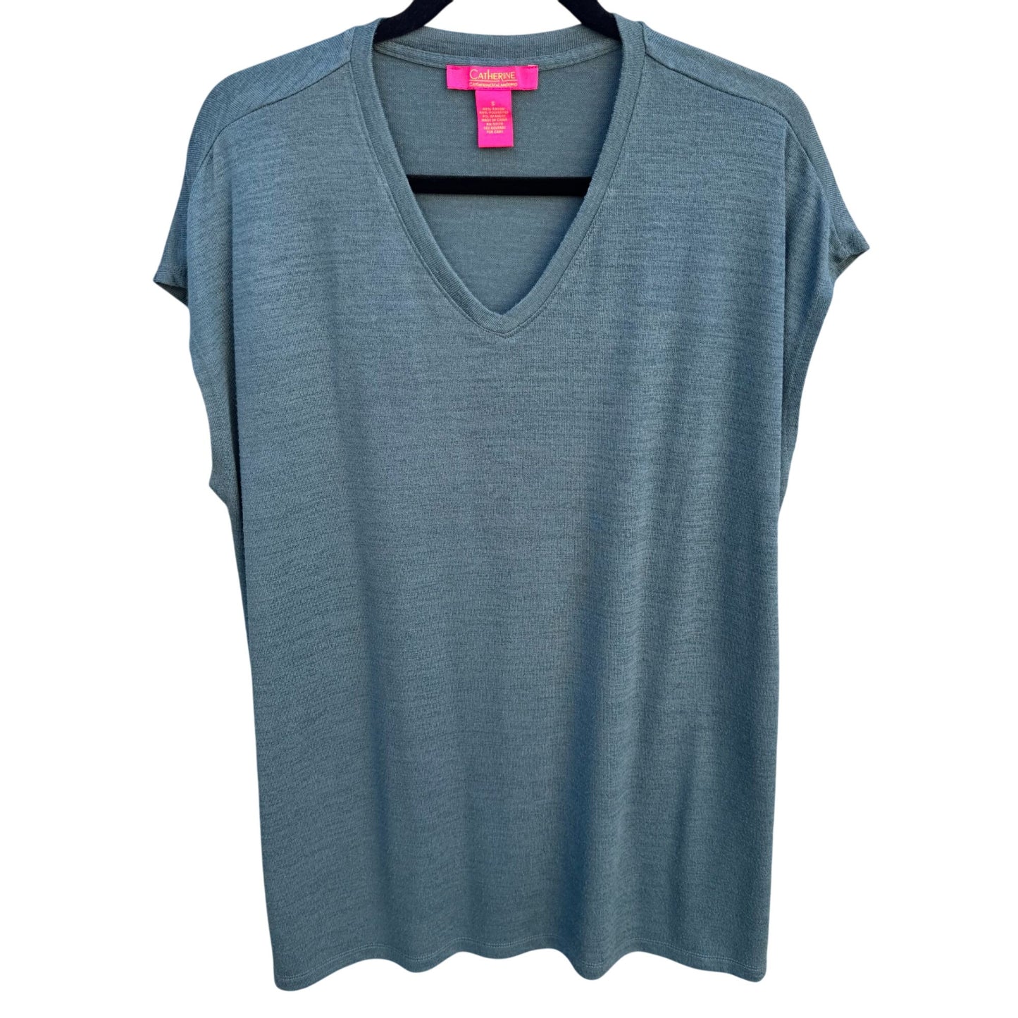 Catherine Malandrino Womens V-Neck Blue Knit Boxy Oversized Minimalist Tunic S