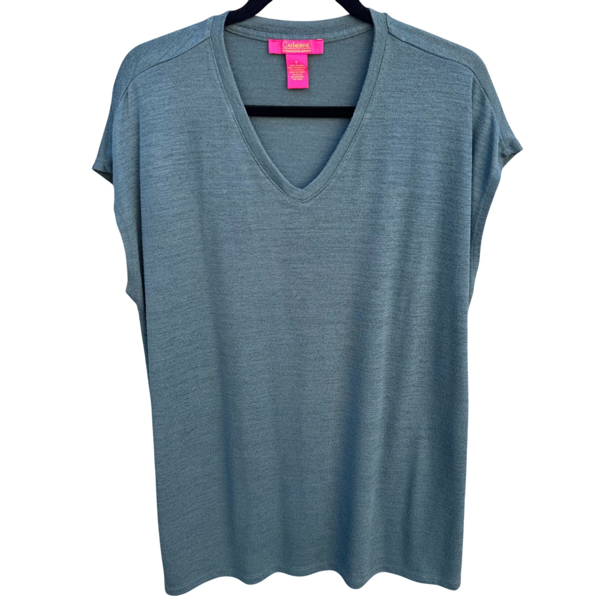 Catherine Malandrino Womens V-Neck Blue Knit Boxy Oversized Minimalist Tunic S