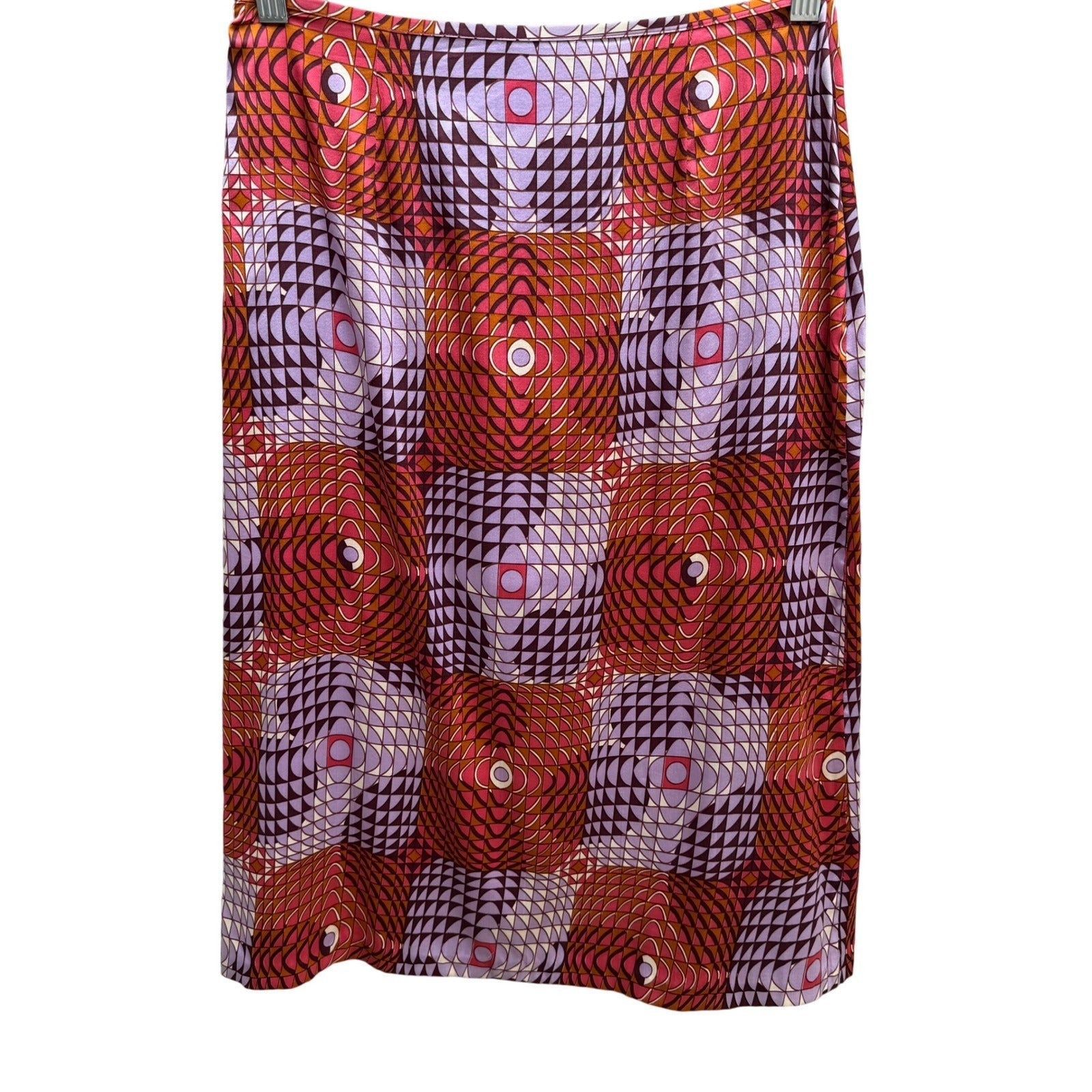 Lance Karesh Vintage Silk Psychedelic Geometric Maximalist Midi Skirt Op Art