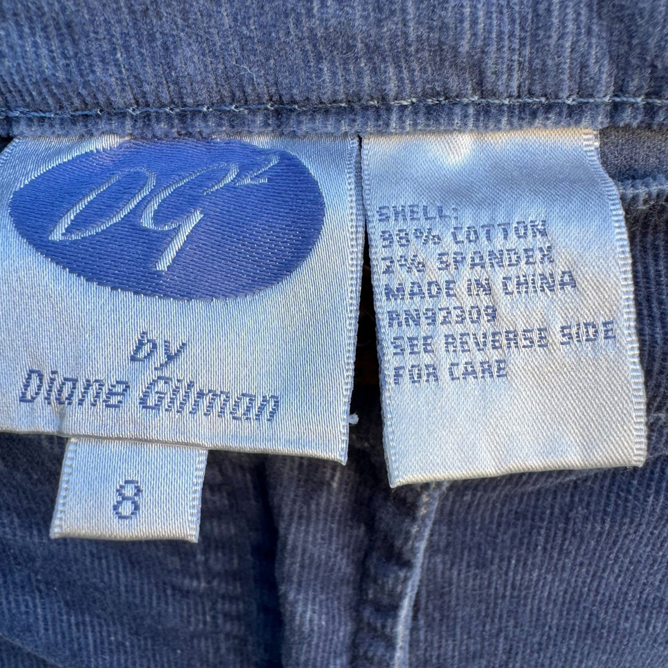 Diane Gilman DG2 Stretch Corduroy Jeans Womens Blue Mid-Rise Outdoor Rugged 8