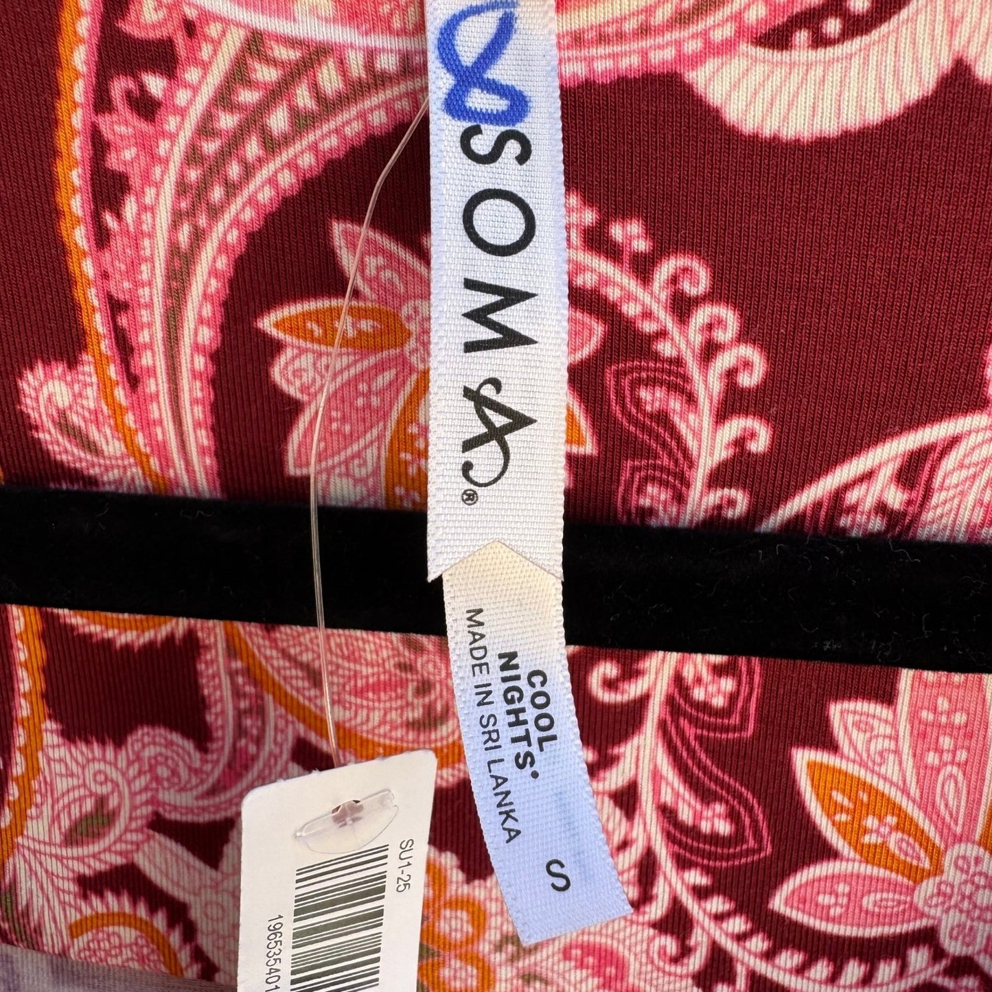 Soma Cool Nights Sleep Shirt Kashmir Paisley Kiss Maroon Pink Boho Relaxed S NEW