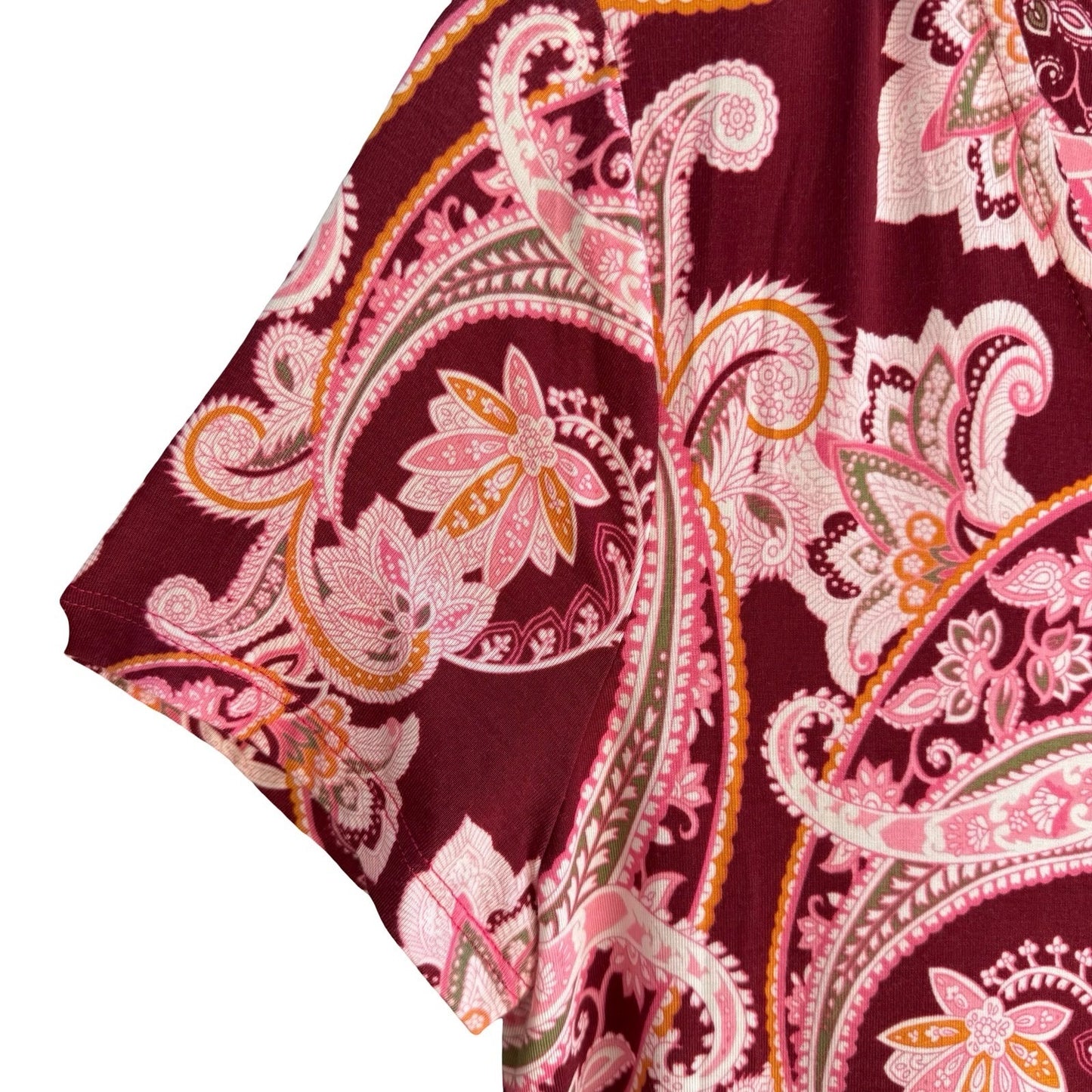 Soma Cool Nights Sleep Shirt Kashmir Paisley Kiss Maroon Pink Boho Relaxed S NEW