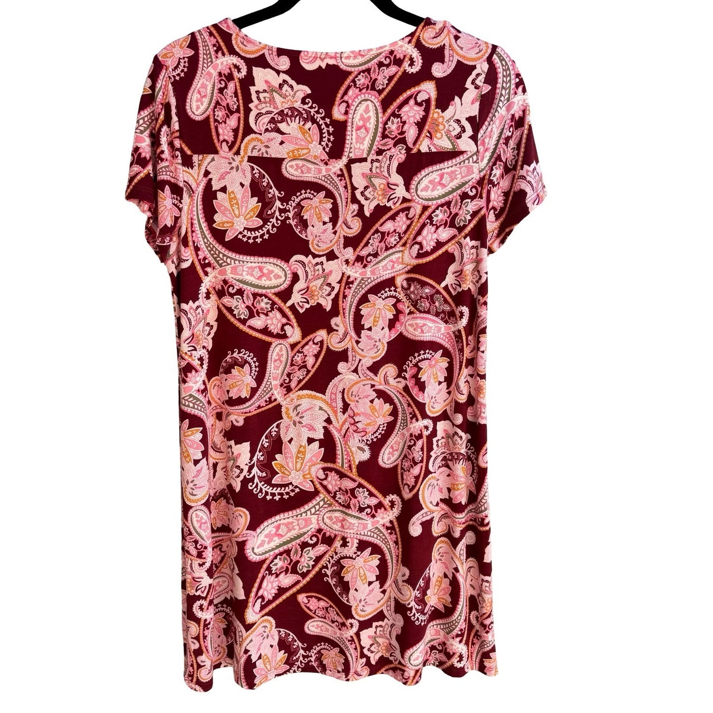 Soma Cool Nights Sleep Shirt Kashmir Paisley Kiss Maroon Pink Boho Relaxed S NEW