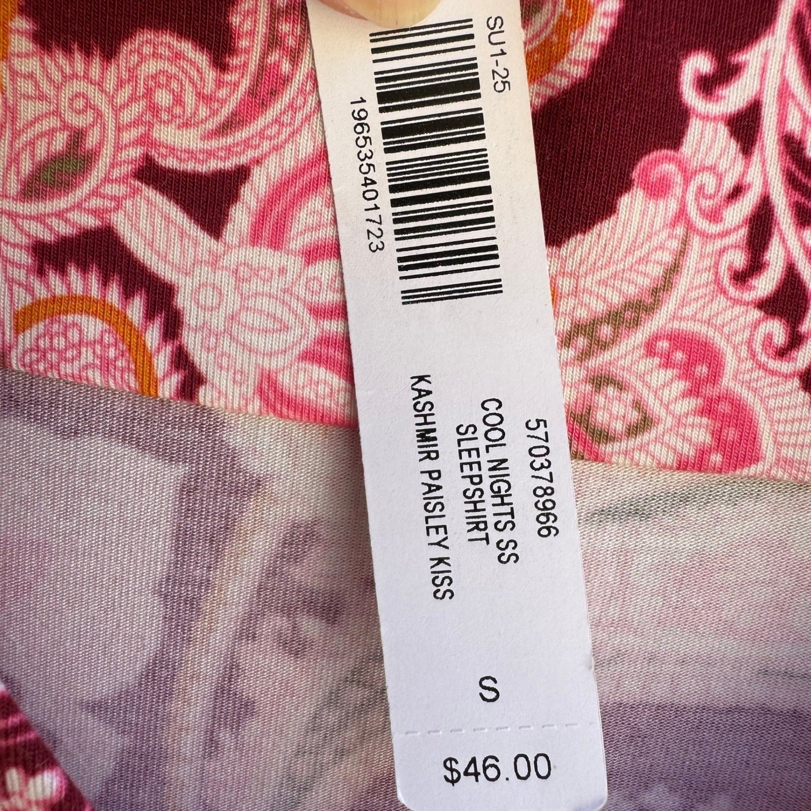 Soma Cool Nights Sleep Shirt Kashmir Paisley Kiss Maroon Pink Boho Relaxed S NEW