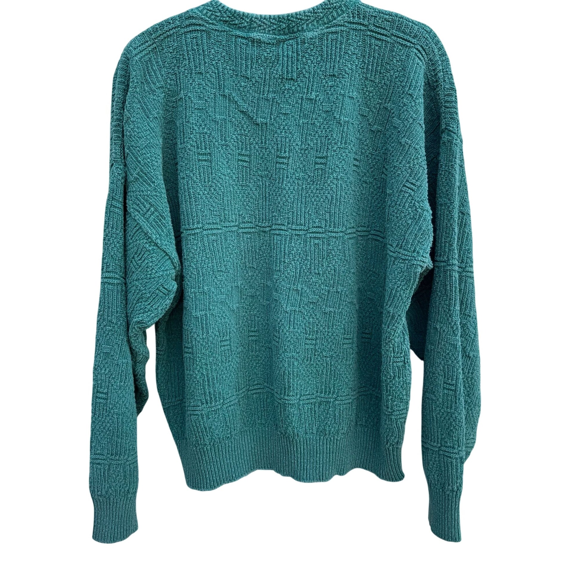 Steeplechase Vintage 80s Mens Green Textured Cotton Crew Neck Grandpa Sweater L