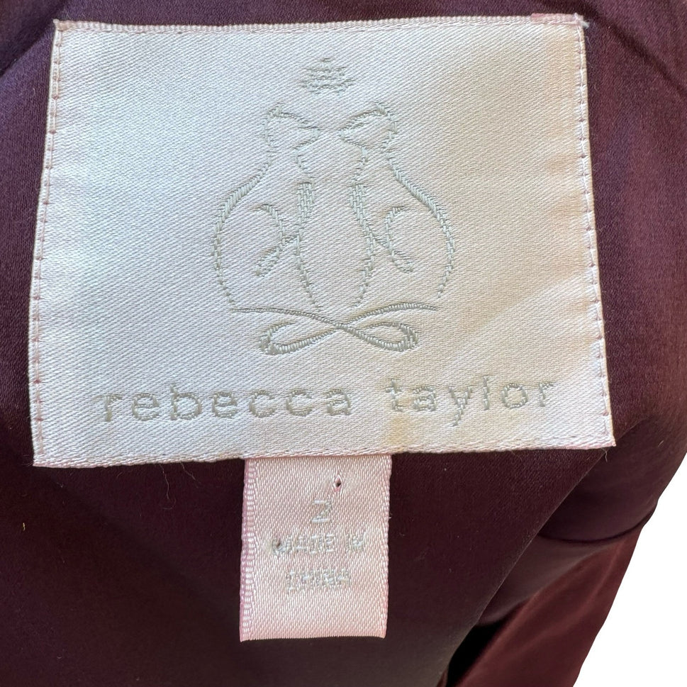 Rebecca Taylor Coquette Quiet Luxury Linen Contrast Stitch Cropped Jacket Plum 2
