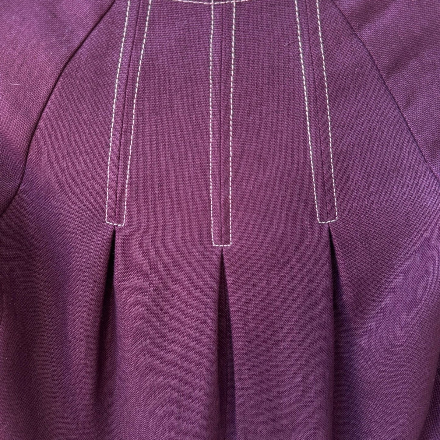 Rebecca Taylor Coquette Quiet Luxury Linen Contrast Stitch Cropped Jacket Plum 2