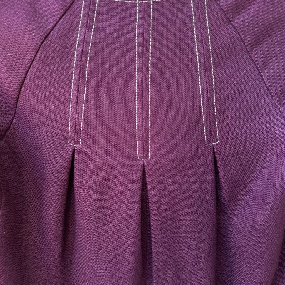 Rebecca Taylor Coquette Quiet Luxury Linen Contrast Stitch Cropped Jacket Plum 2
