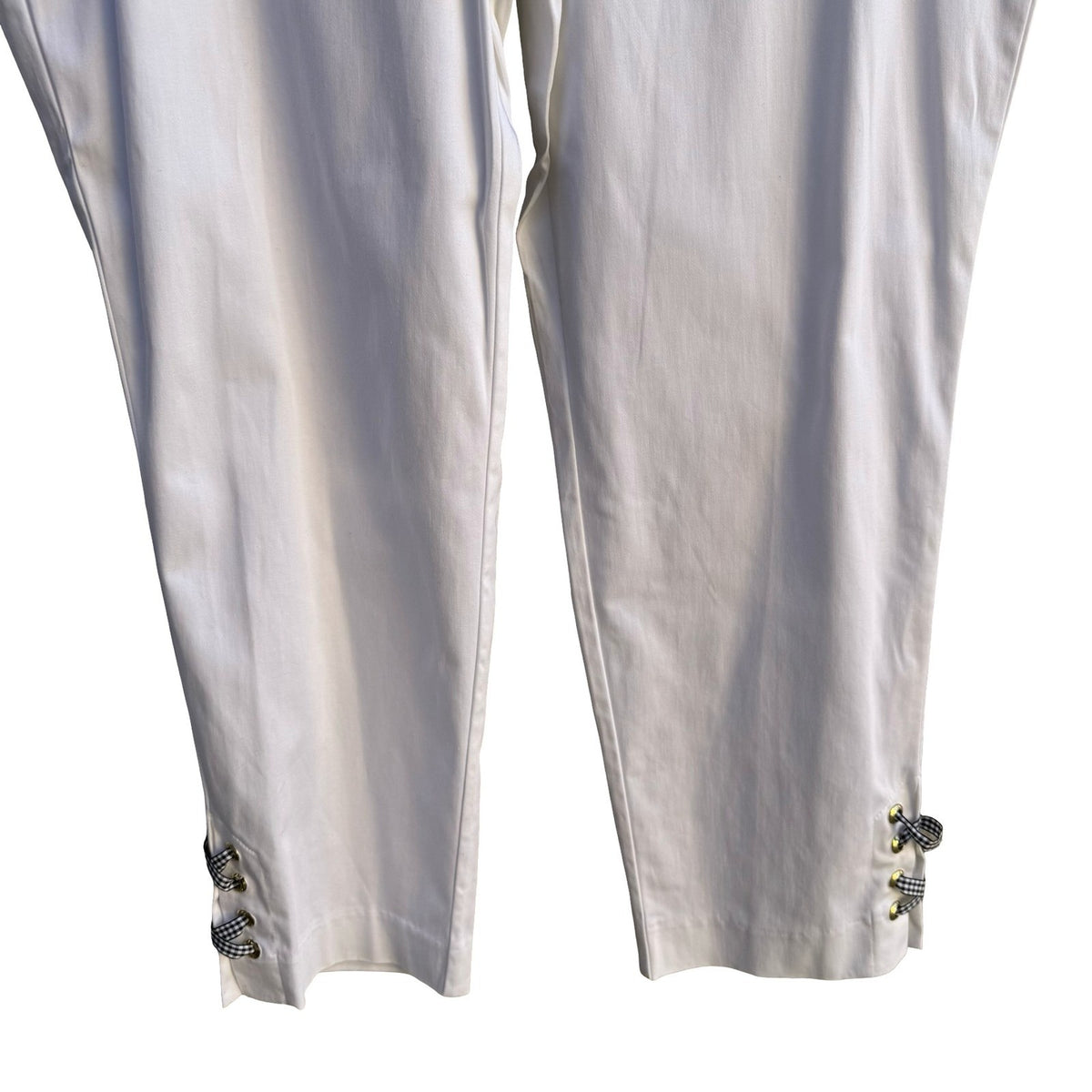 Anne Klein Preppy Coastal Gingham Lace Up Ankle Crop Capri Pants White Womens 14