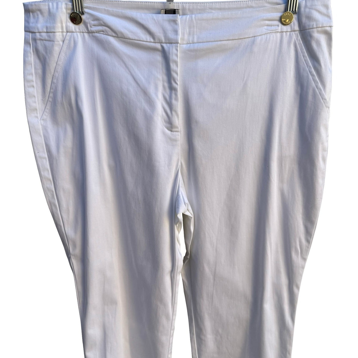 Anne Klein Preppy Coastal Gingham Lace Up Ankle Crop Capri Pants White Womens 14