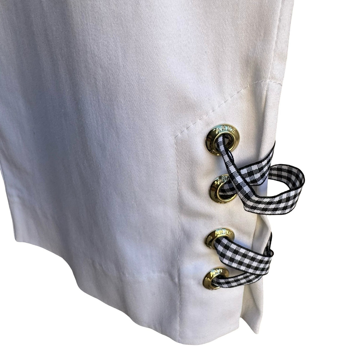 Anne Klein Preppy Coastal Gingham Lace Up Ankle Crop Capri Pants White Womens 14
