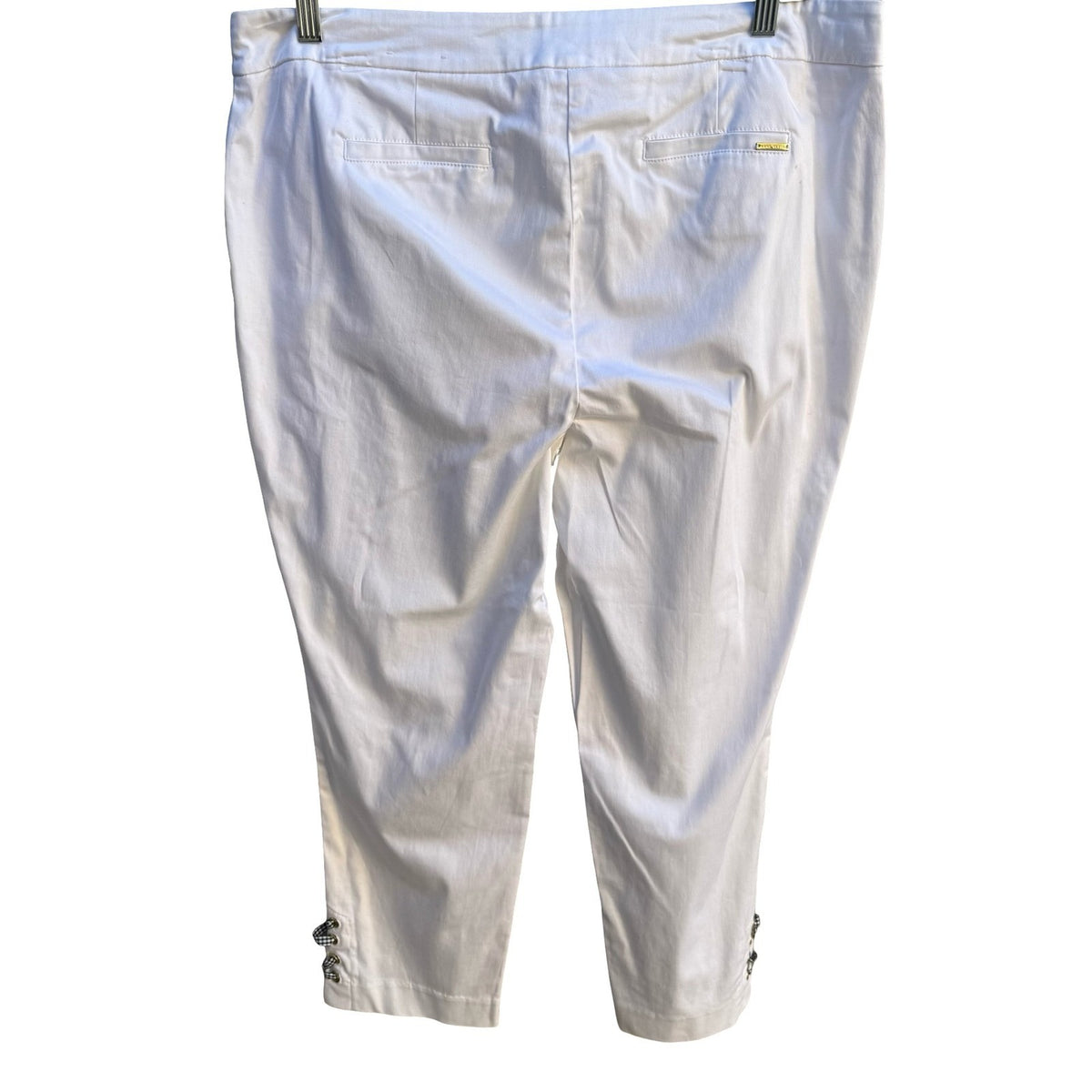 Anne Klein Preppy Coastal Gingham Lace Up Ankle Crop Capri Pants White Womens 14