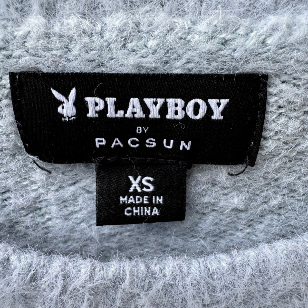 Playboy Y2K Coquette PacSun Fuzzy Eyelash Knit Cropped Sweater Pastel Blue XS