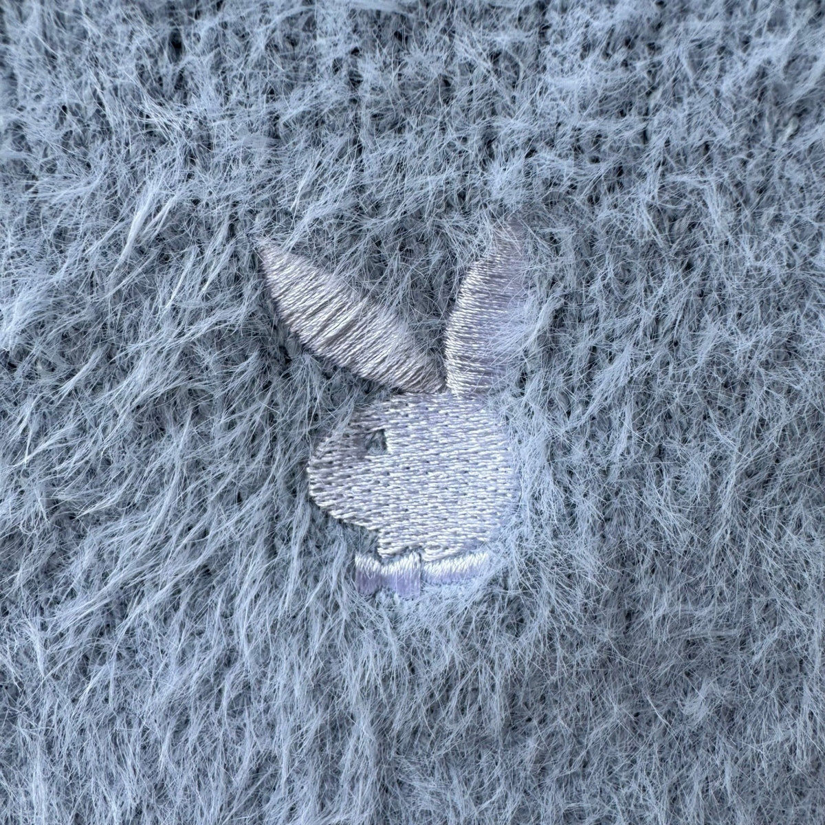 Playboy Y2K Coquette PacSun Fuzzy Eyelash Knit Cropped Sweater Pastel Blue XS