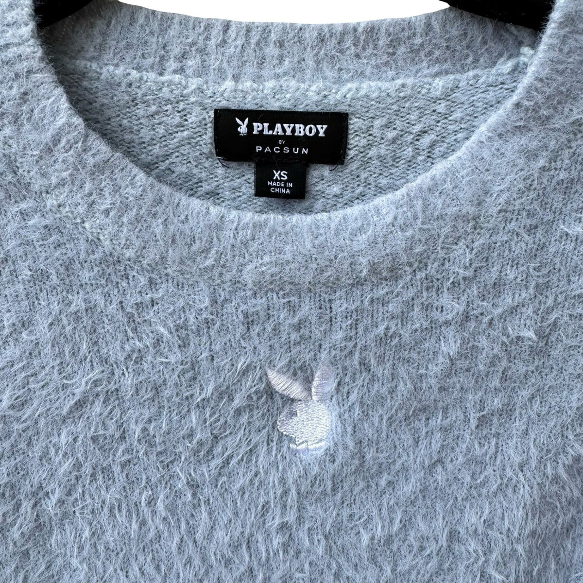 Playboy Y2K Coquette PacSun Fuzzy Eyelash Knit Cropped Sweater Pastel Blue XS
