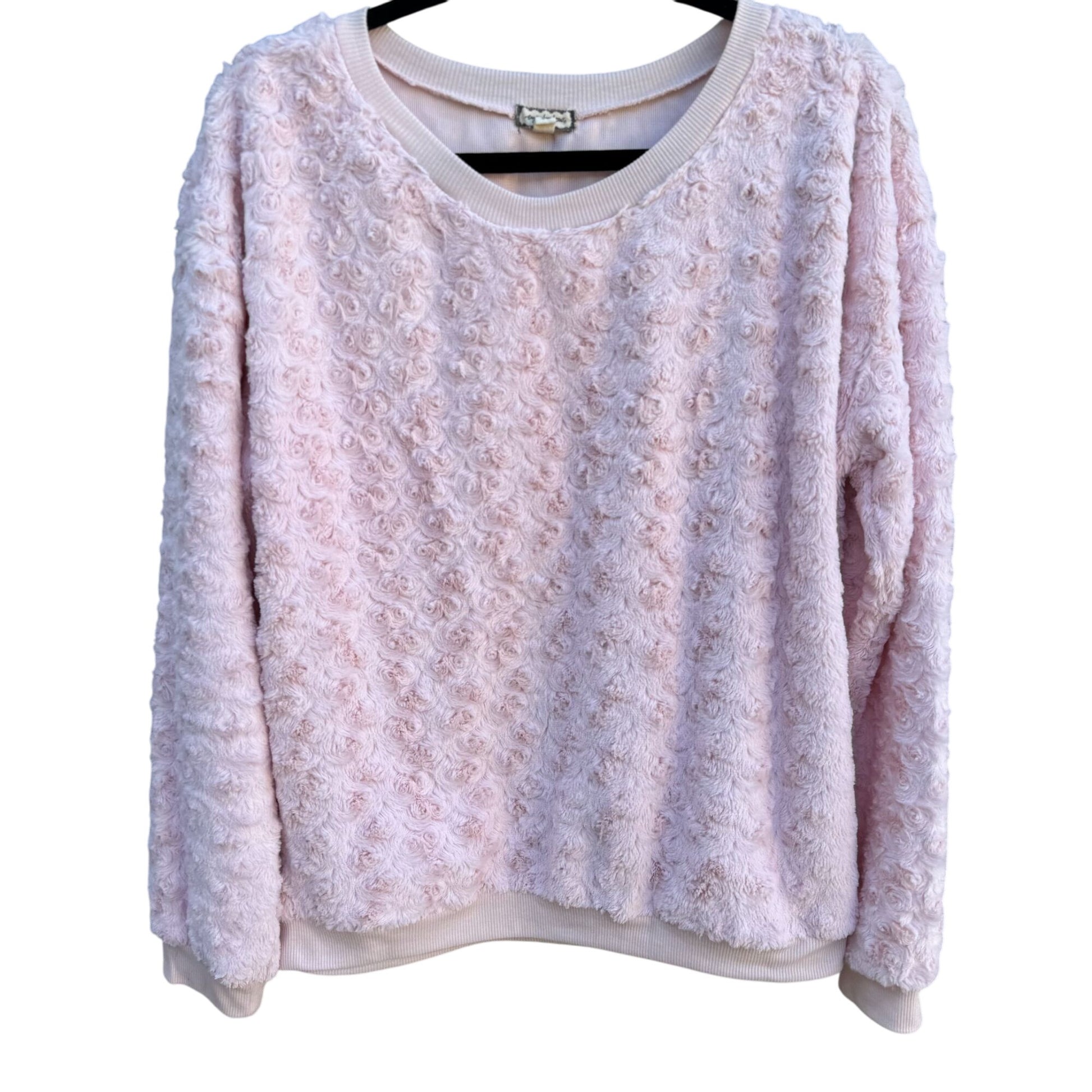 Eyeshadow Womens Pink Textured Crewneck Soft Cozy Long Sleeve Sweater Sweater L