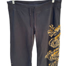 Switch Lucky Brand Vintage Y2K Black Gold Embroidered Dragon Geisha Fleece Tattoo Pants 3 image