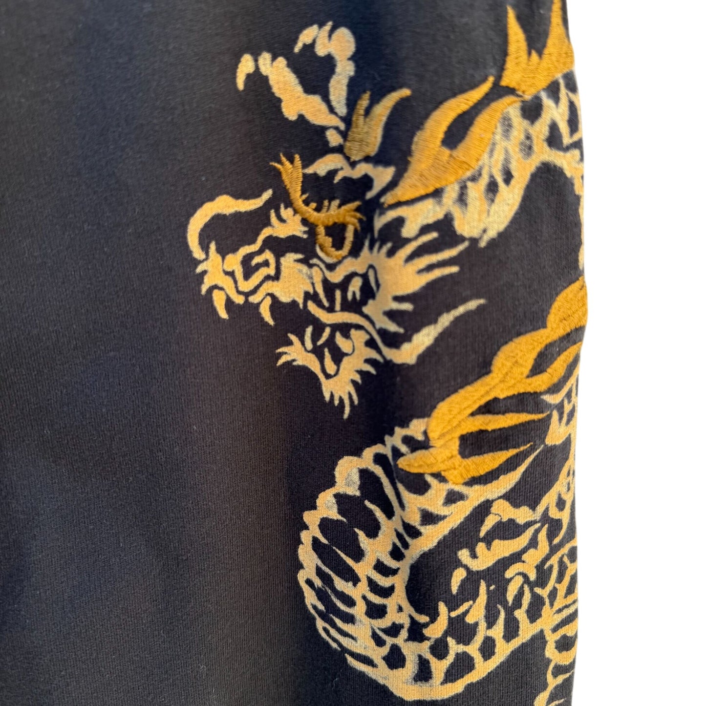 Lucky Brand Vintage Y2K Black Gold Embroidered Dragon Geisha Fleece Tattoo Pants