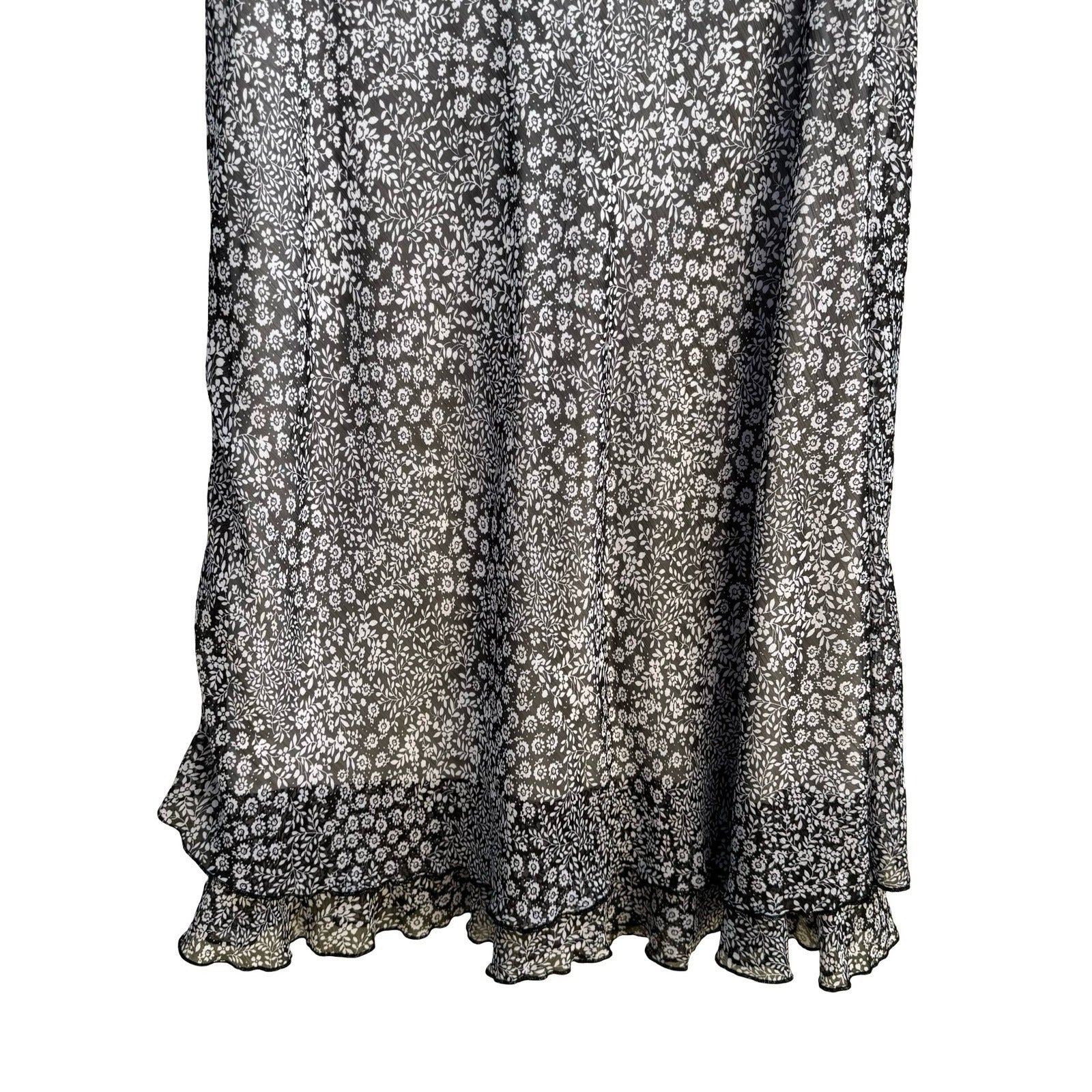 Briggs New York Cottagecore Flowy Ditsy Floral Lettuce Ruffle Hem Midi Skirt