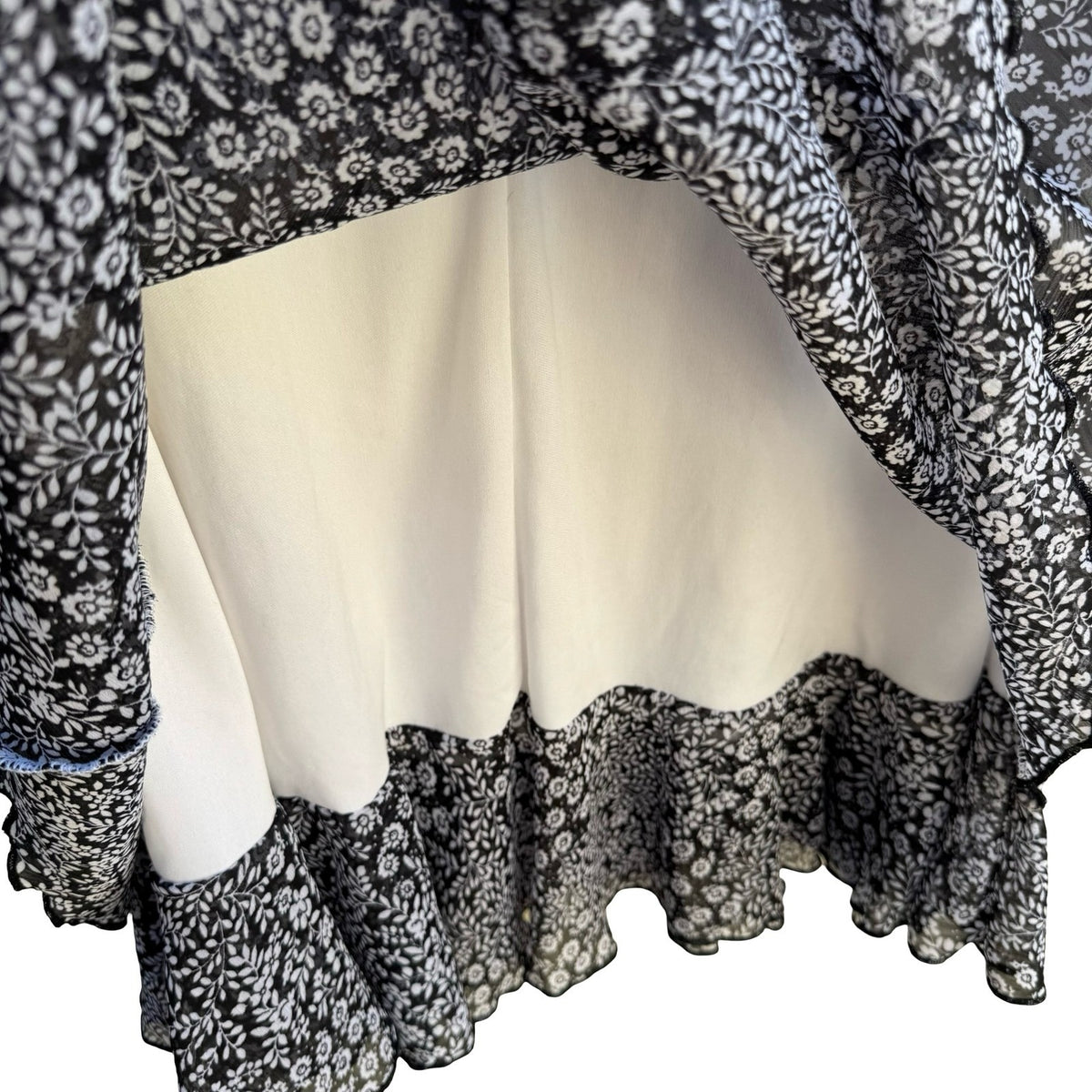 Briggs New York Cottagecore Flowy Ditsy Floral Lettuce Ruffle Hem Midi Skirt