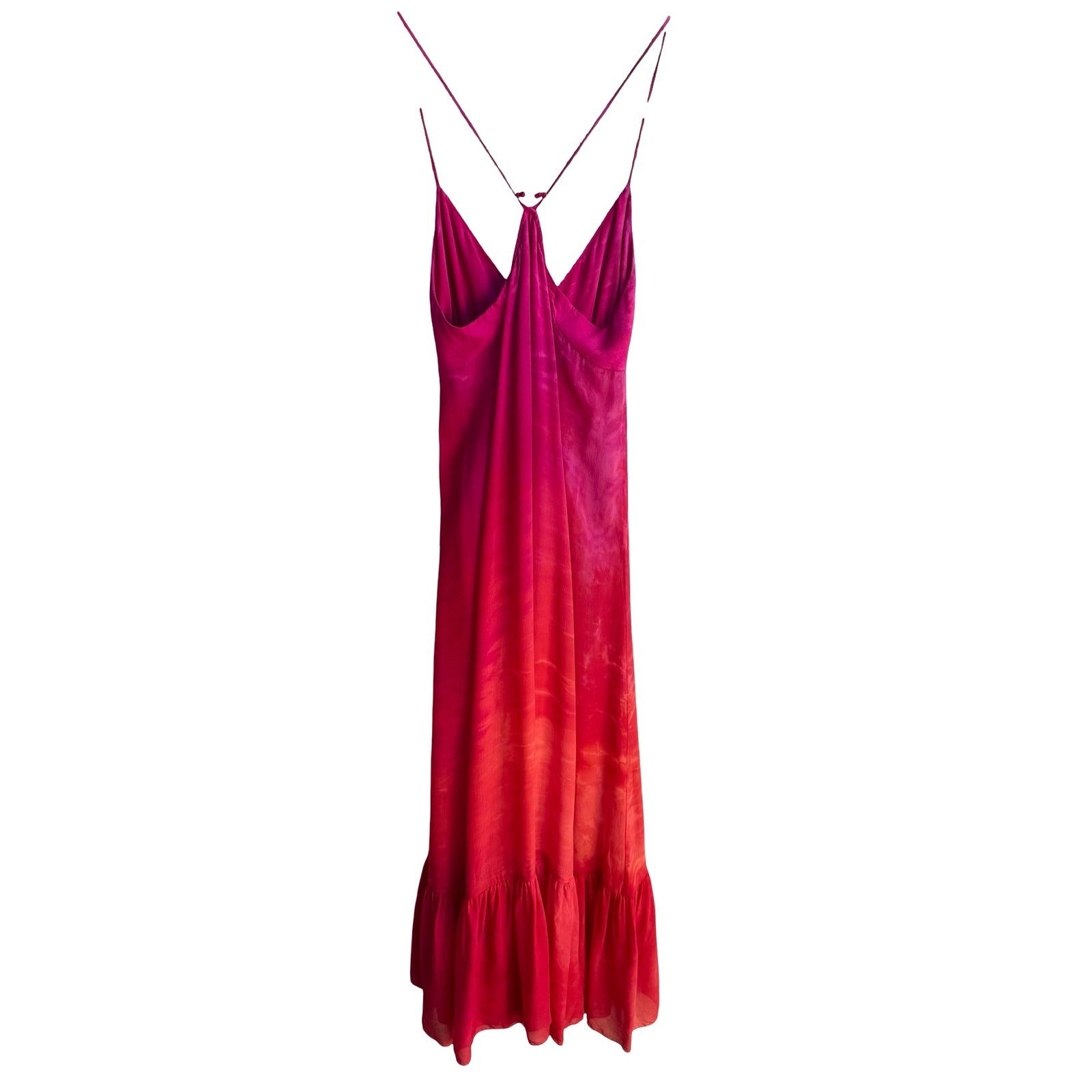 Michelle Jonas Travelwear Y2K Resortwear Ombre Silk Beachy Maxi Dress Ruffle Hem