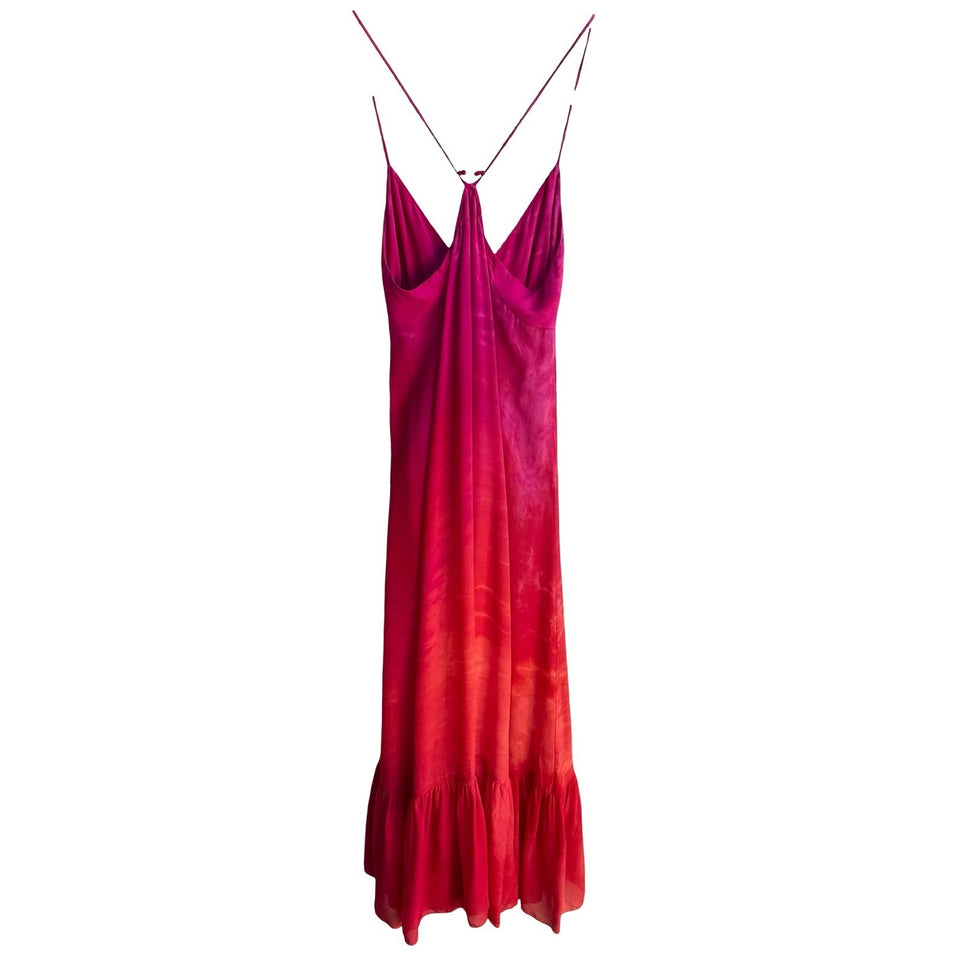 Michelle Jonas Travelwear Y2K Resortwear Ombre Silk Beachy Maxi Dress Ruffle Hem
