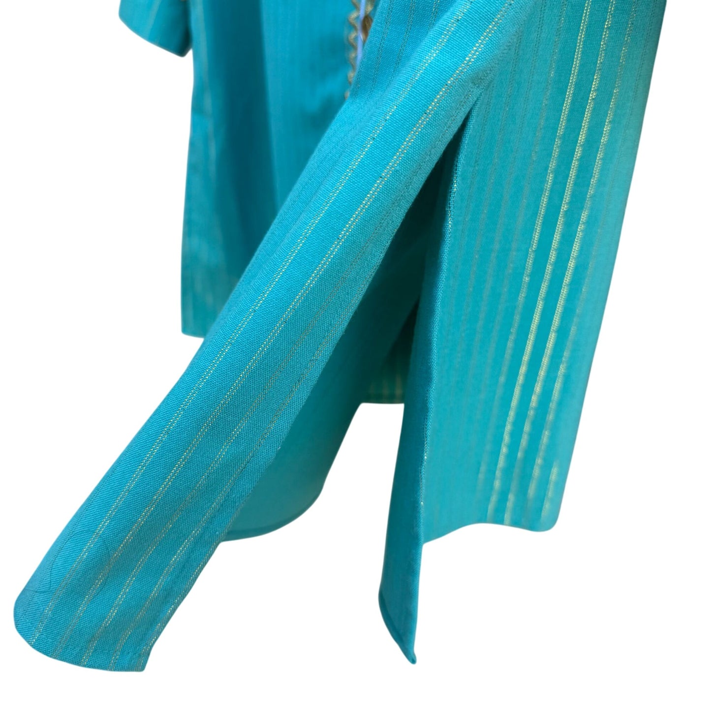 Bob Mackie Wearable Art Vintage Green Gold Striped Embroidered Tunic Blouse M