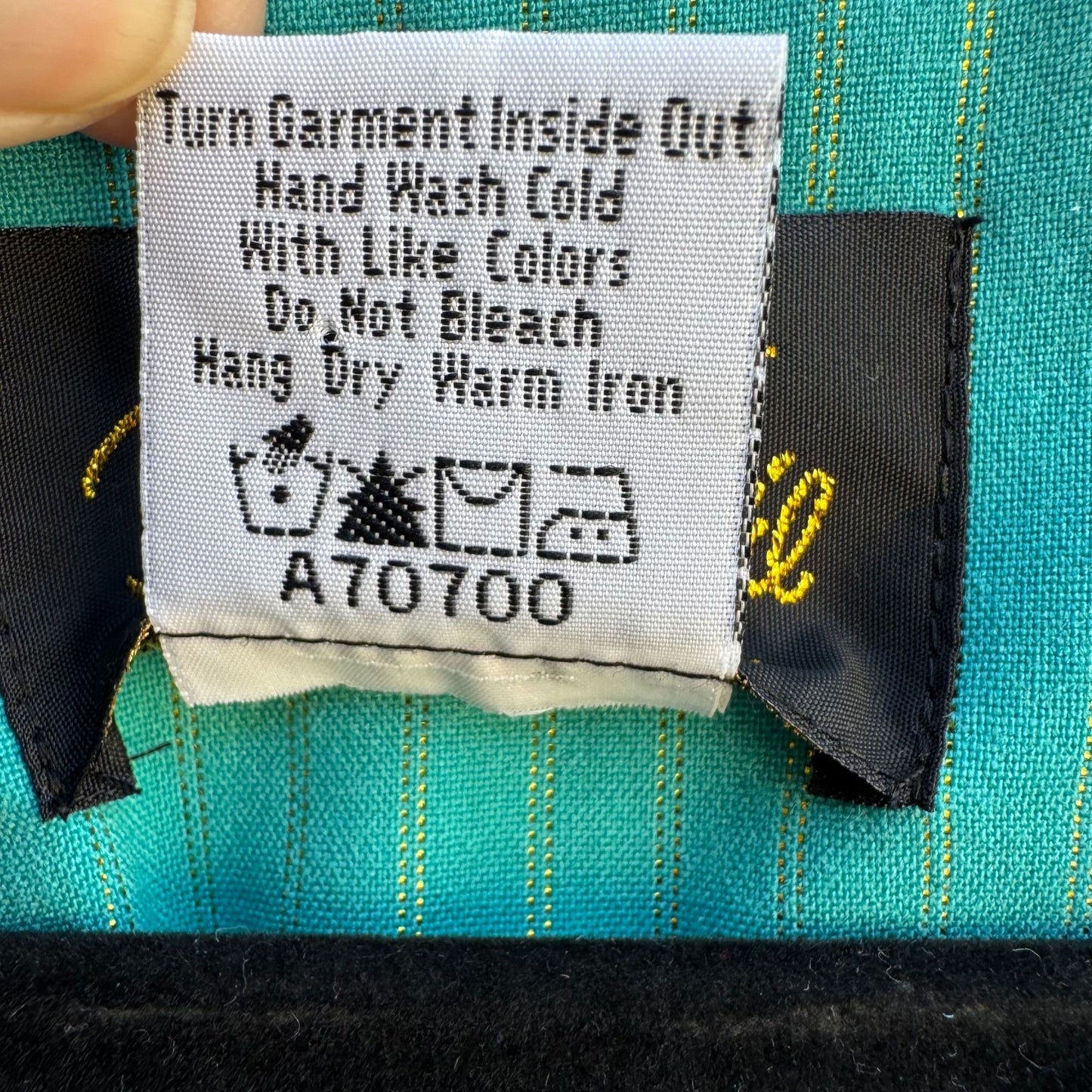 Bob Mackie Wearable Art Vintage Green Gold Striped Embroidered Tunic Blouse M