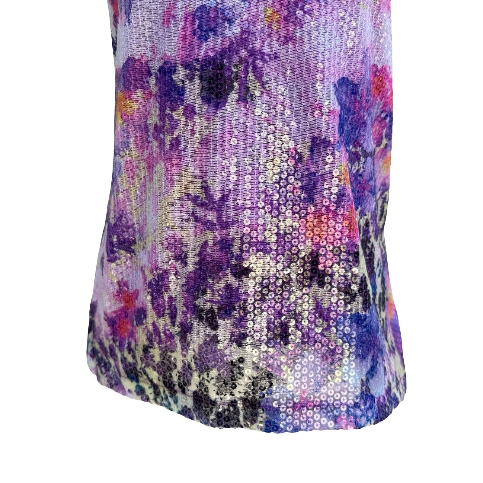 No Boundaries Y2K Glam Purple Jazz Sequin Art To Wear Tank Top Floral Womens M