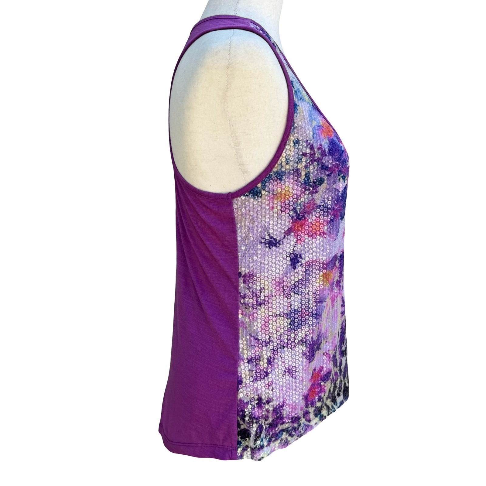 No Boundaries Y2K Glam Purple Jazz Sequin Art To Wear Tank Top Floral Womens M