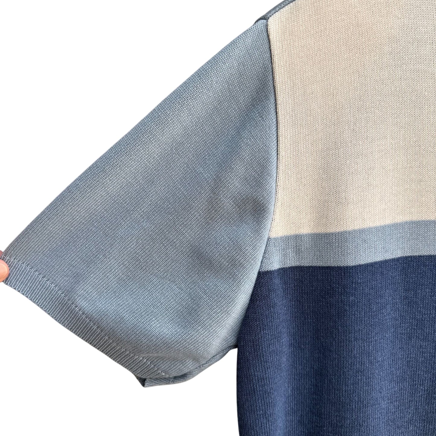 Alfred Dunner Vintage Womens Short Sleeve Blue Colorblock Knit Granny Sweater M