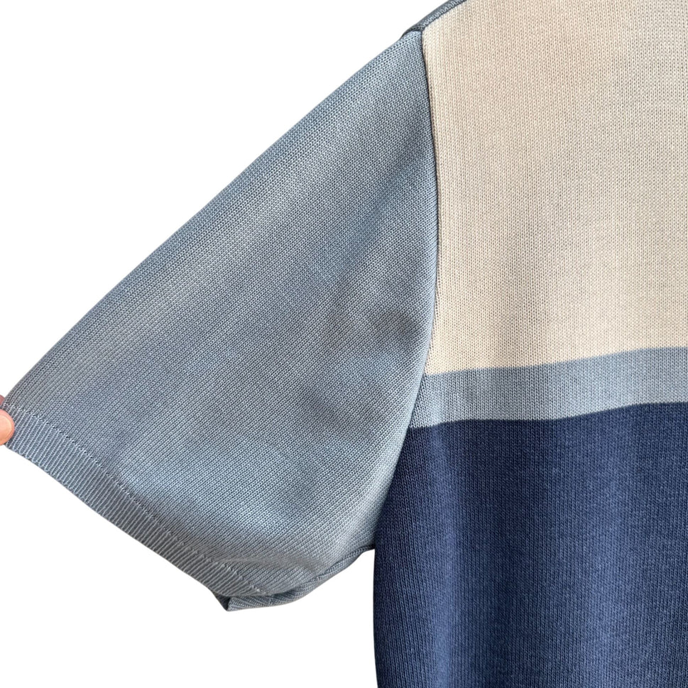 Alfred Dunner Vintage Womens Short Sleeve Blue Colorblock Knit Granny Sweater M