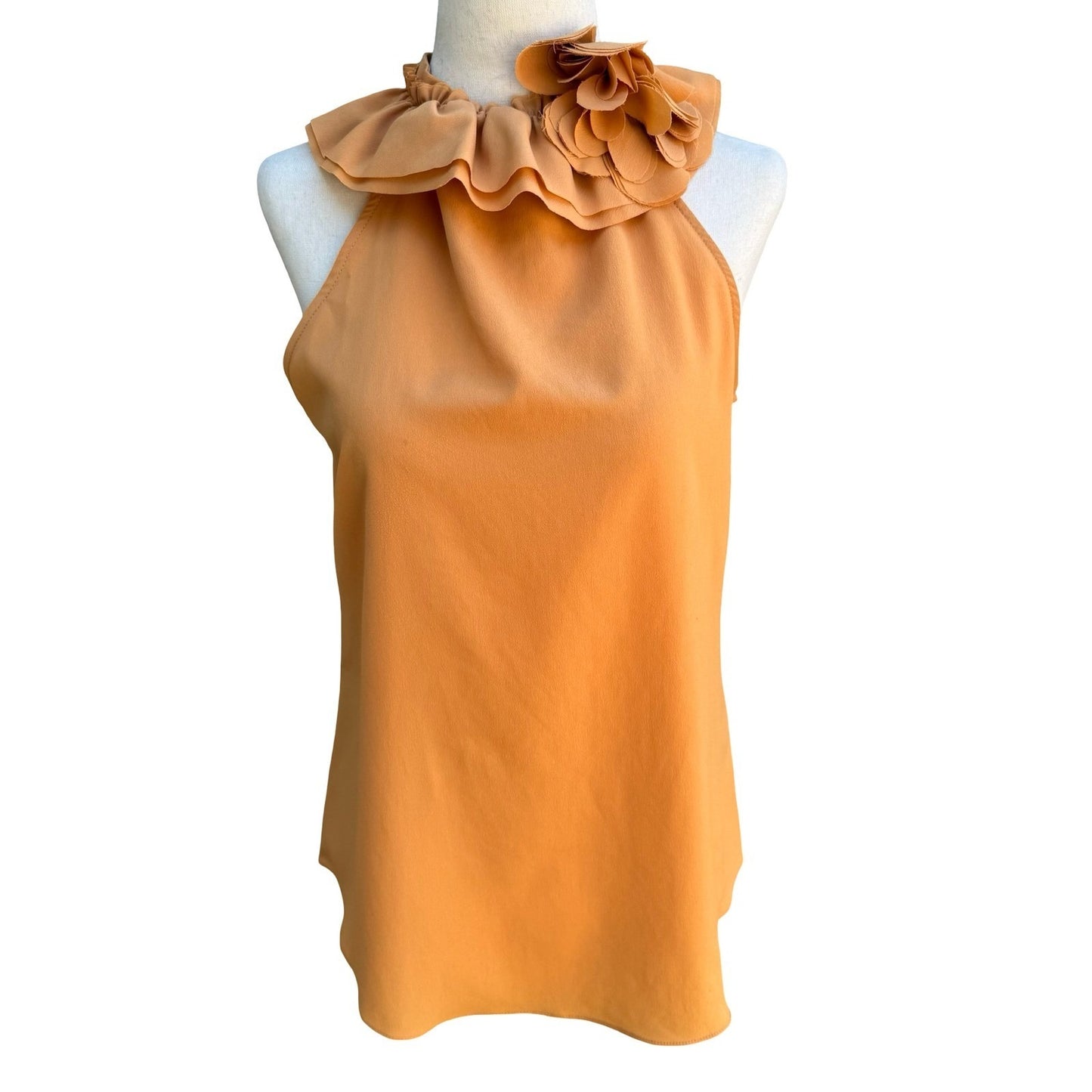 Zara Feminine Romantic Ruffle Flower Halter Blouse Sleeveless Orange Womens S