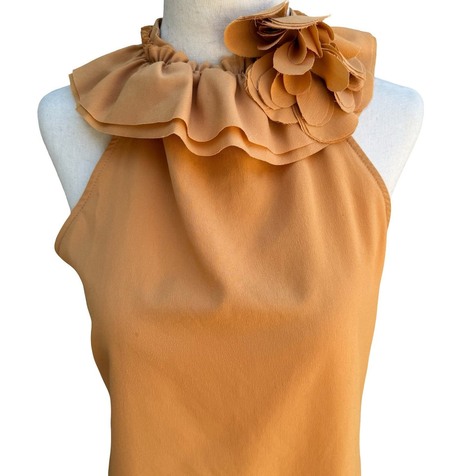 Zara Feminine Romantic Ruffle Flower Halter Blouse Sleeveless Orange Womens S